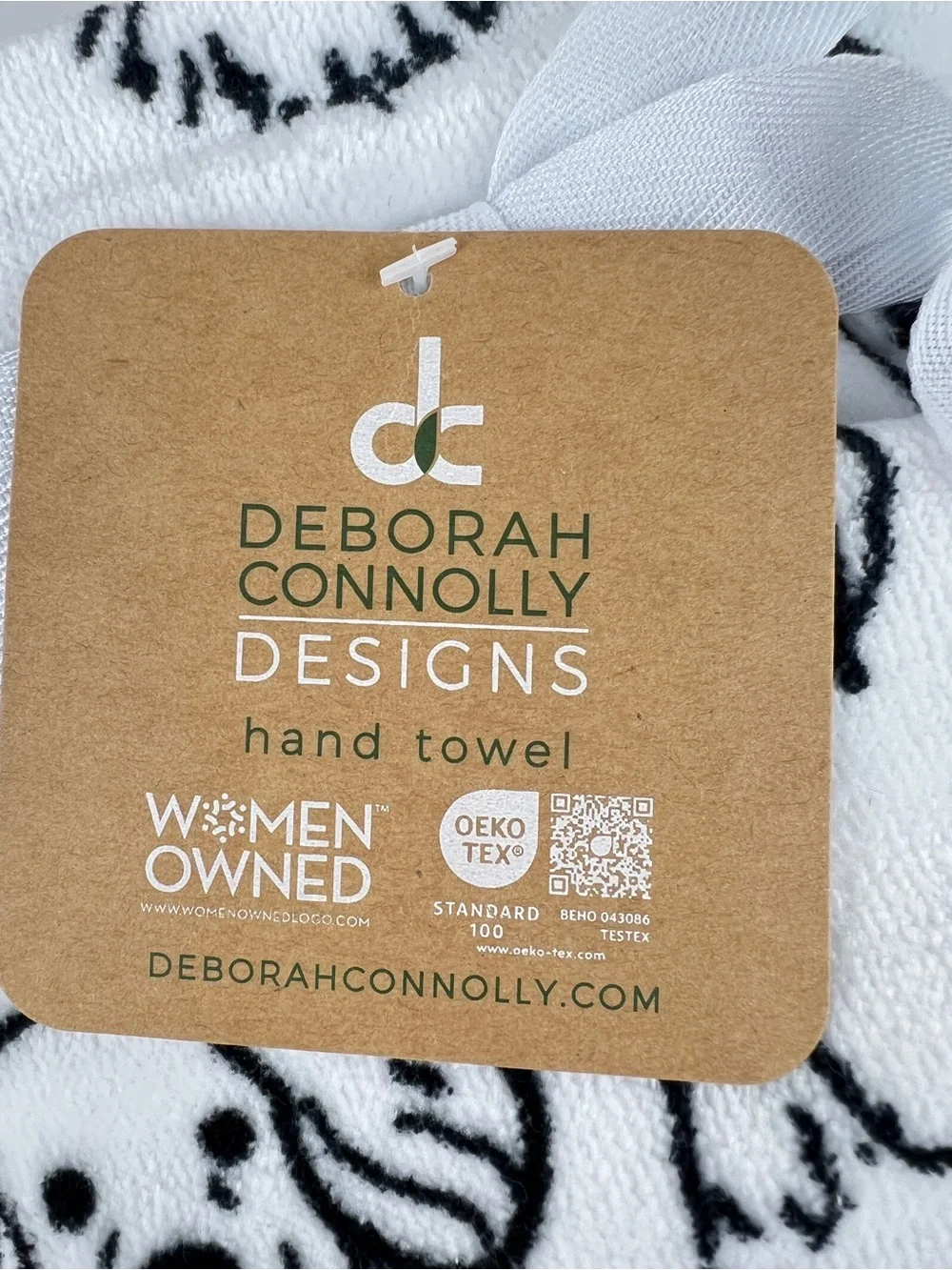 Deborah Connolly Hand Towel Dog Print Black White Soft Velour Cotton 2 Pc NEW